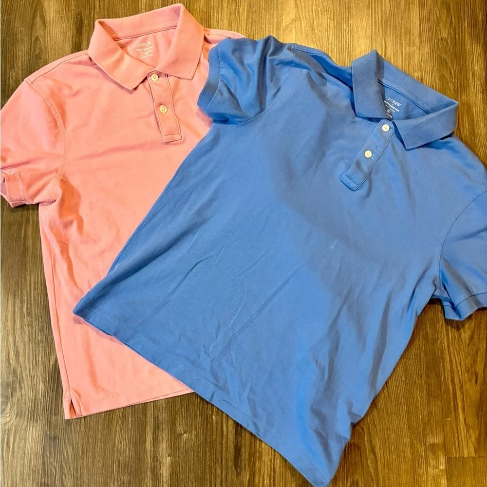 (2) J. Crew Men’s‎ Small Flex Piqued Polo Untucked Shirts (1 Blue 1 Pink)